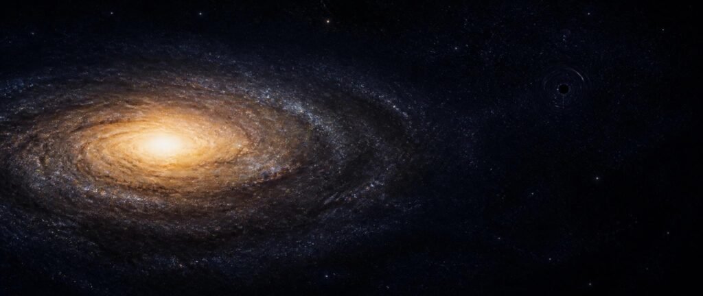 A dormant black hole marked in the sparse outskirts of a galaxy, far from its bright central core