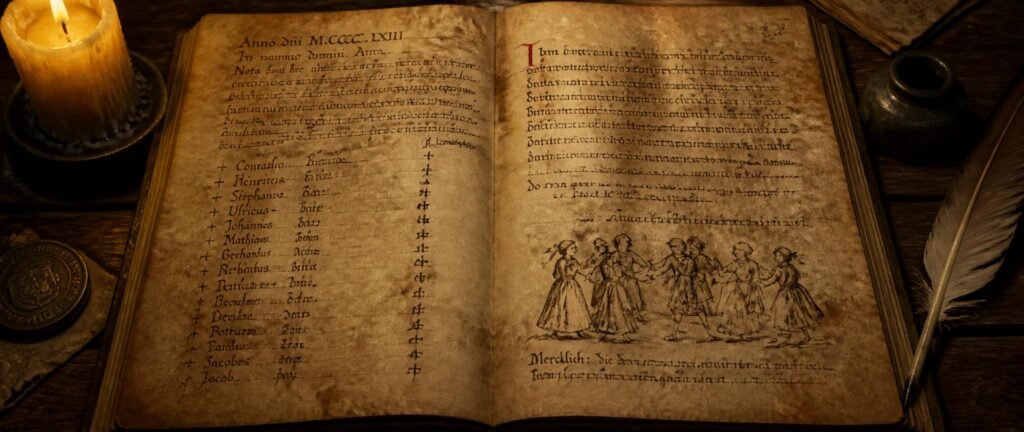 A medieval manuscript recording the dancing plague, showing why an entire town danced until death is documented history