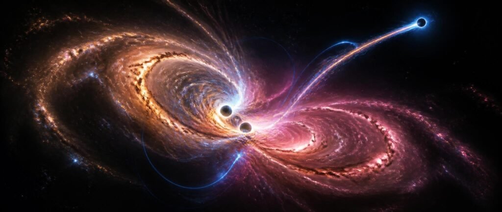 A dormant black hole marked in the sparse outskirts of a galaxy, far from its bright central core