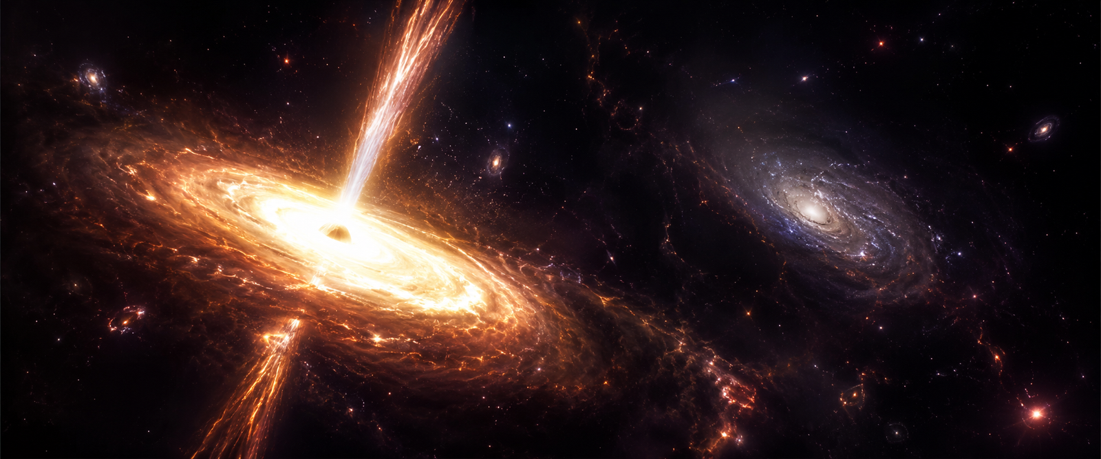 Artist's impression of one of the oldest quasars in the universe, a supermassive black hole blazing in the early cosmos