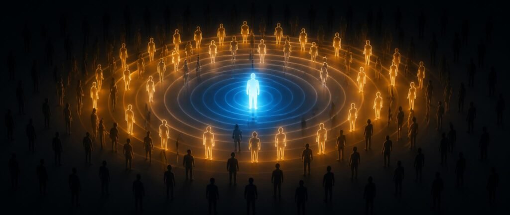 A ripple spreading through a crowd, illustrating the mass hysteria behind why an entire town danced until death